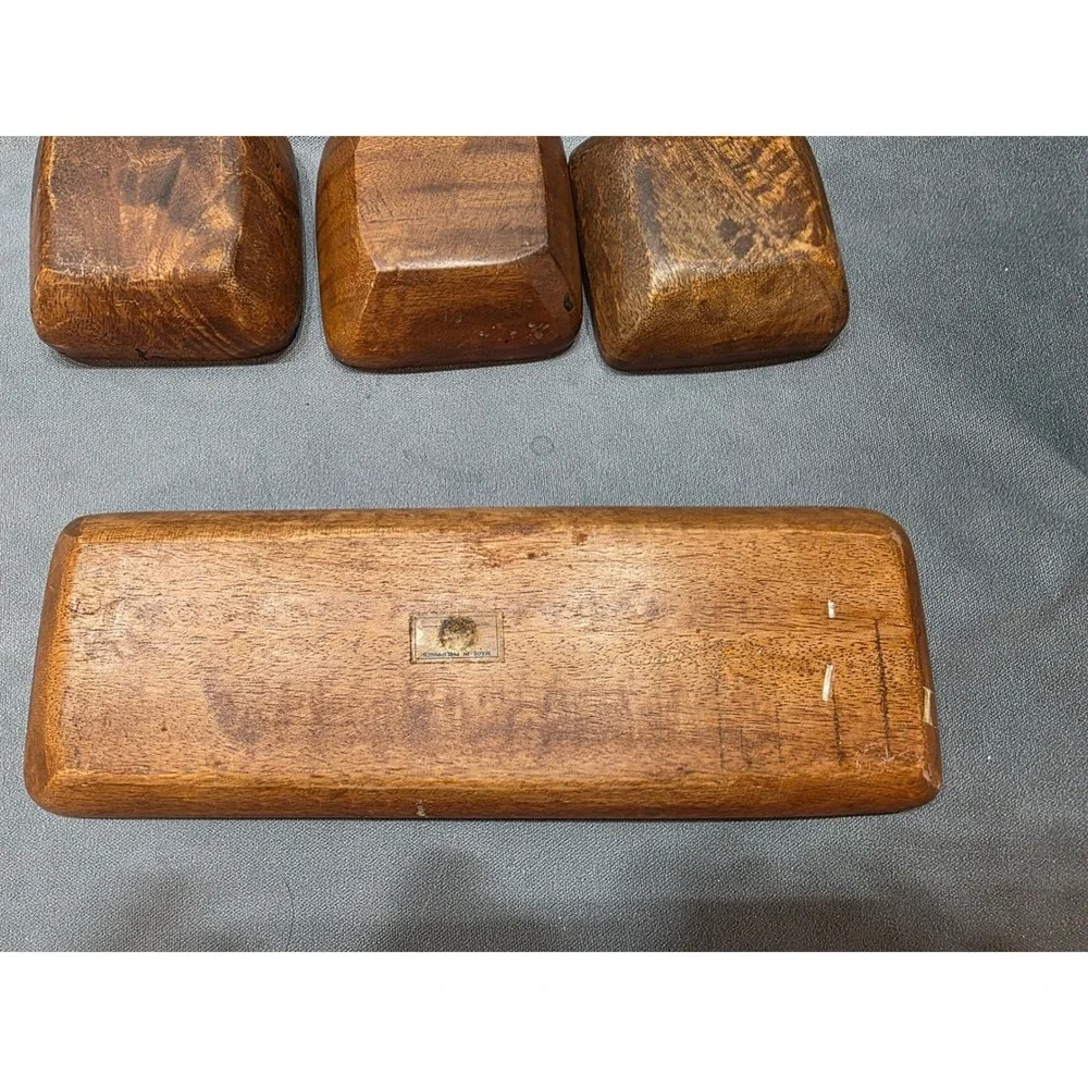 Vintage Acacia Wood Serving Set 3 Square Bowls and Rectangular Tray Philippines